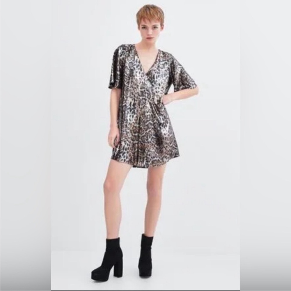 ZARA TRF SEQUIN CHEETAH ANIMAL PRINT MINIDRESS SPARKLY